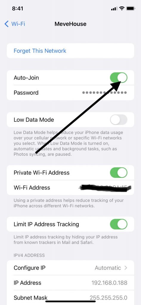 Auto-unión de Wi-Fi en iPhone