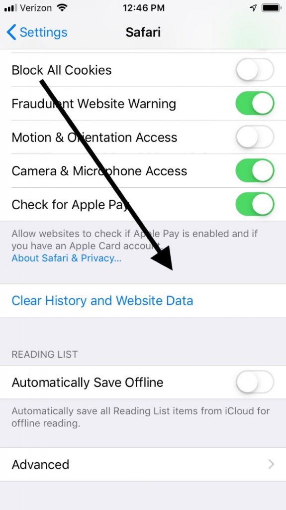 Historia clara y datos del sitio web para iPhone lento