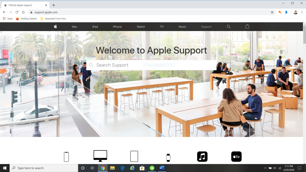 Sitio web de soporte de Apple