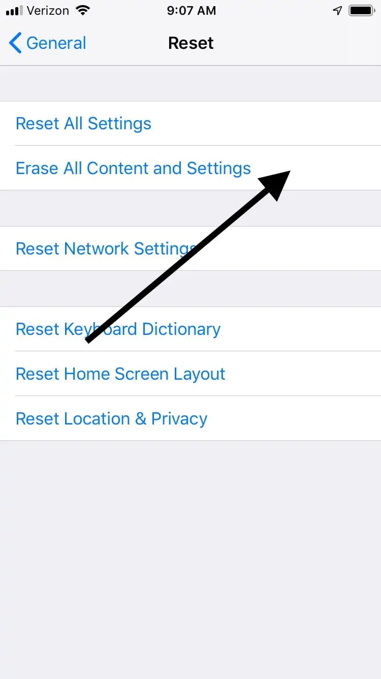 iPhone borre todo el contenido y la configuración