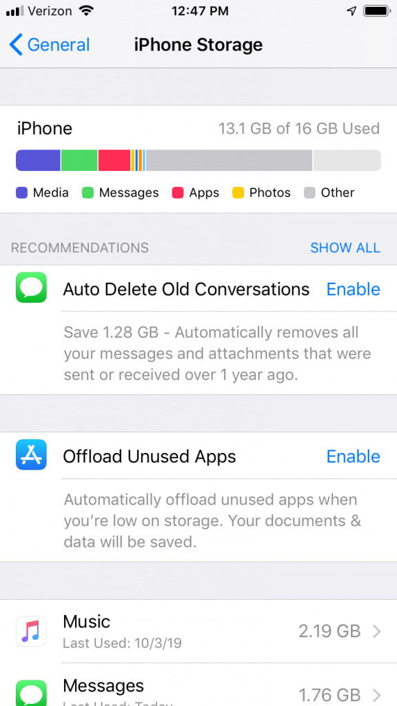 Si el iPhone es lento, ajuste el almacenamiento