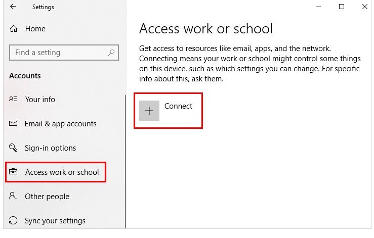 Eliminar el trabajo o la cuenta escolar Windows 10