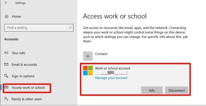 Eliminar Windows de trabajo o cuenta escolar 11
