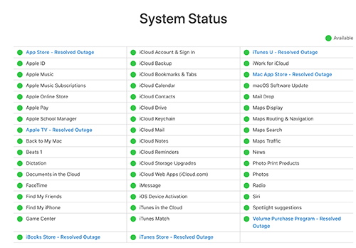 Estado del servidor de Apple