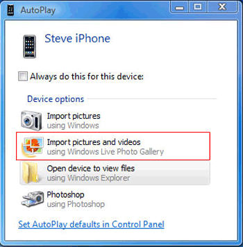 Enviar imágenes desde iPod a la computadora a través de AutOplay