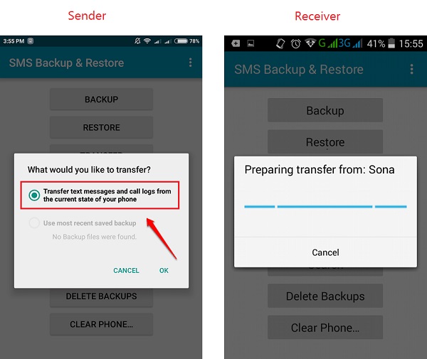Transfiera los registros de llamadas de Android a Android a través de la copia de seguridad y restauración de SMS