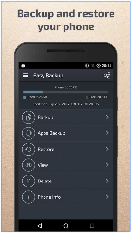 Aplicación de Android de respaldo y datos con una copia de seguridad y restauración fácil