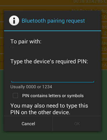 Solicitud de emparejamiento de Bluetooth