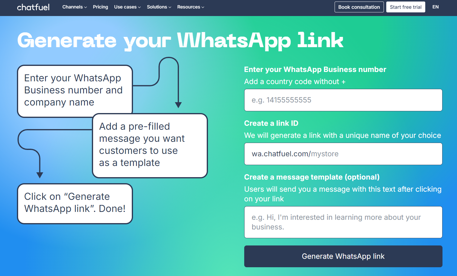 Chatfuel WhatsApp Generador de enlaces