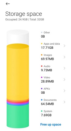Verifique el almacenamiento de Android