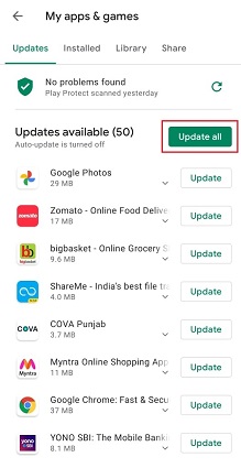 Verifique las actualizaciones de la aplicación en Android