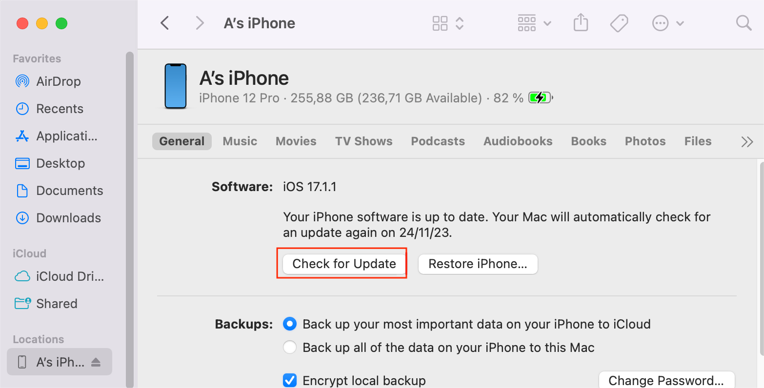 Actualizar o restaurar iPhone con iTunes