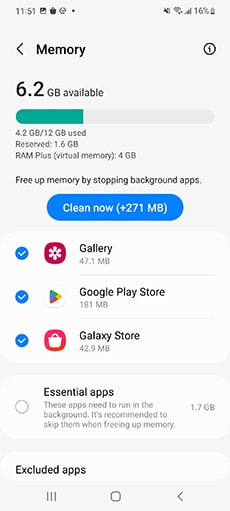Verifique la memoria de Samsung