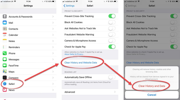 Clare el historial de navegación para liberar almacenamiento de iPhone