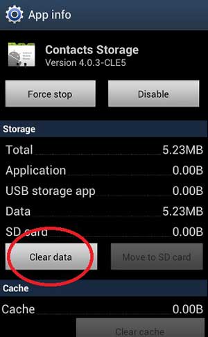 Borrar datos en la aplicación de almacenamiento de contactos de Android