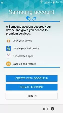 Cuenta de Samsung omitido por pestaña de privacidad