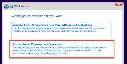 Instalación personalizada de Windows solo avanzada