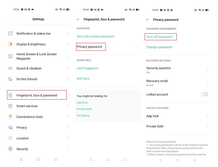 Eliminar contraseña de privacidad de OPPO