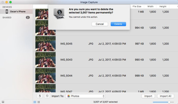 Eliminar fotos de iPhone de Mac con captura de imágenes