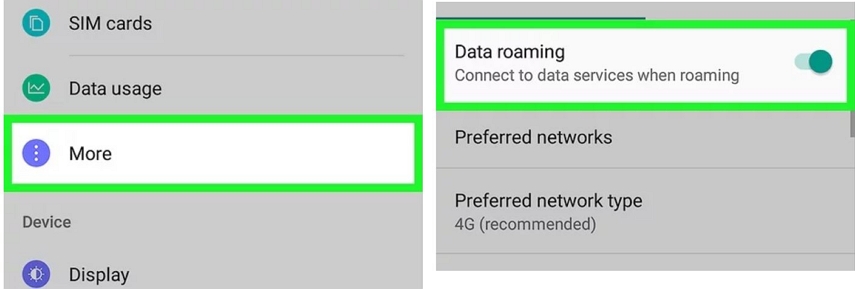 cambiar a roaming de datos