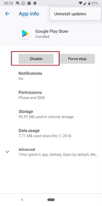 Desactivar Google Play Store