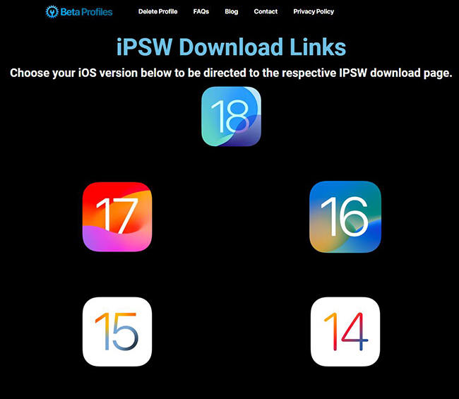 Sitio web de archivos de IPSW