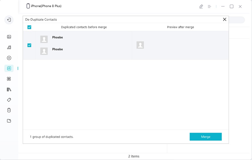 fusionar contacto o archivos