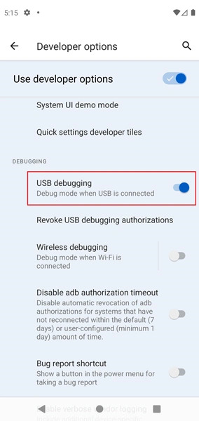 Cómo desactivar la depuración USB en Android 12/13