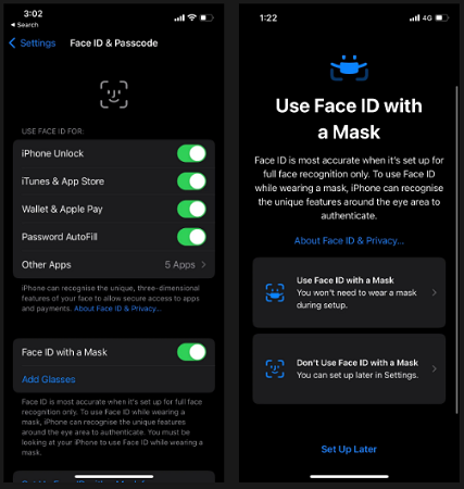 Use Face ID con una máscara