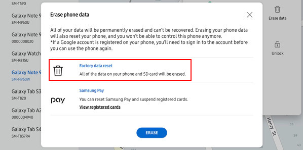 Restablecer de forma remota Samsung Smartwatch a través de Samsung Encuentra mi móvil