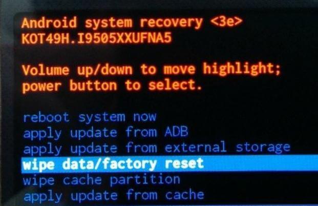 Restablecer de fábrica Samsung en modo de recuperación
