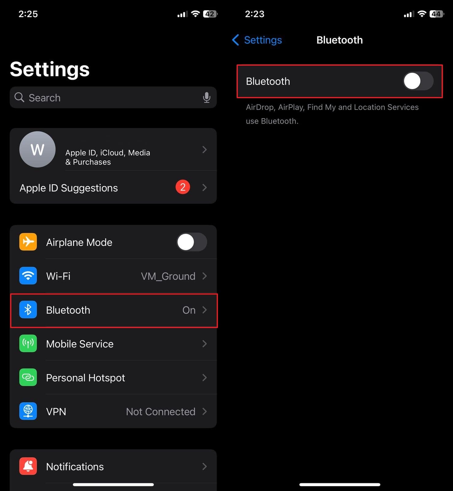 Desactivar la función Bluetooth
