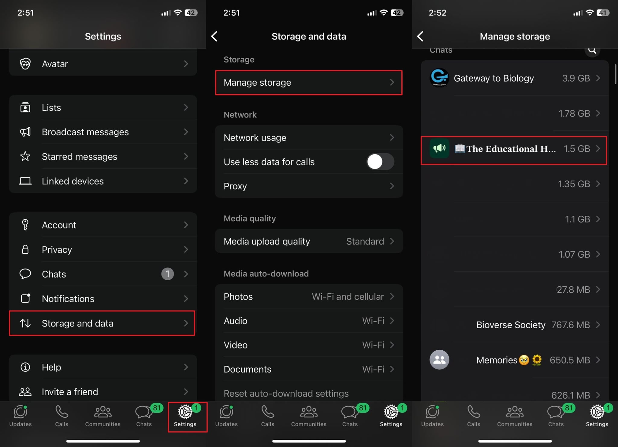 Acceda al almacenamiento de chat deseado