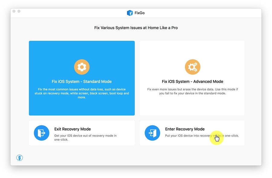 Ingrese el modo de recuperación con itooltab fixgo