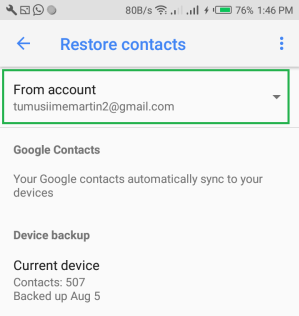 Restaurar contactos de Android desde la copia de seguridad después de la configuración selectivamente