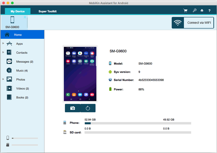 Pantalla principal del asistente para Android