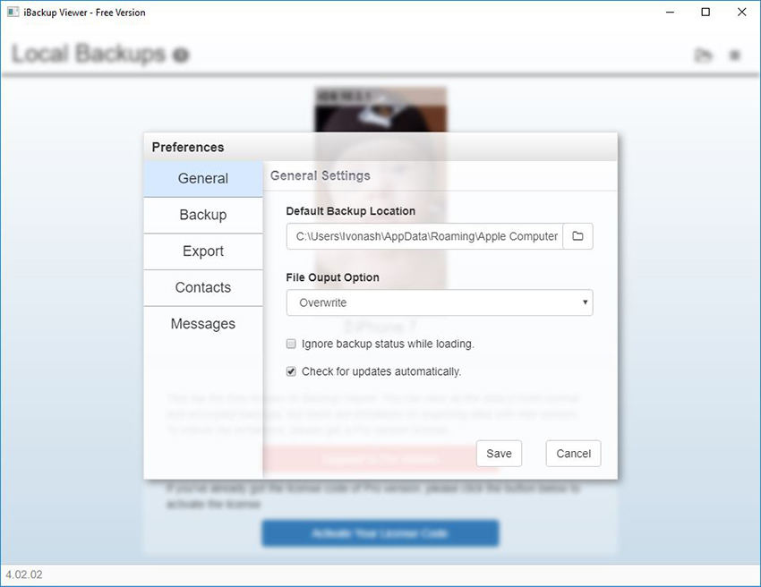 Visor de iBackup