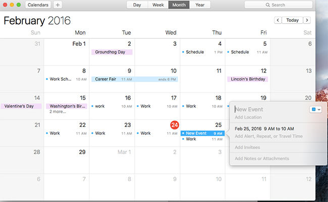 Calendario de impresión en Mac