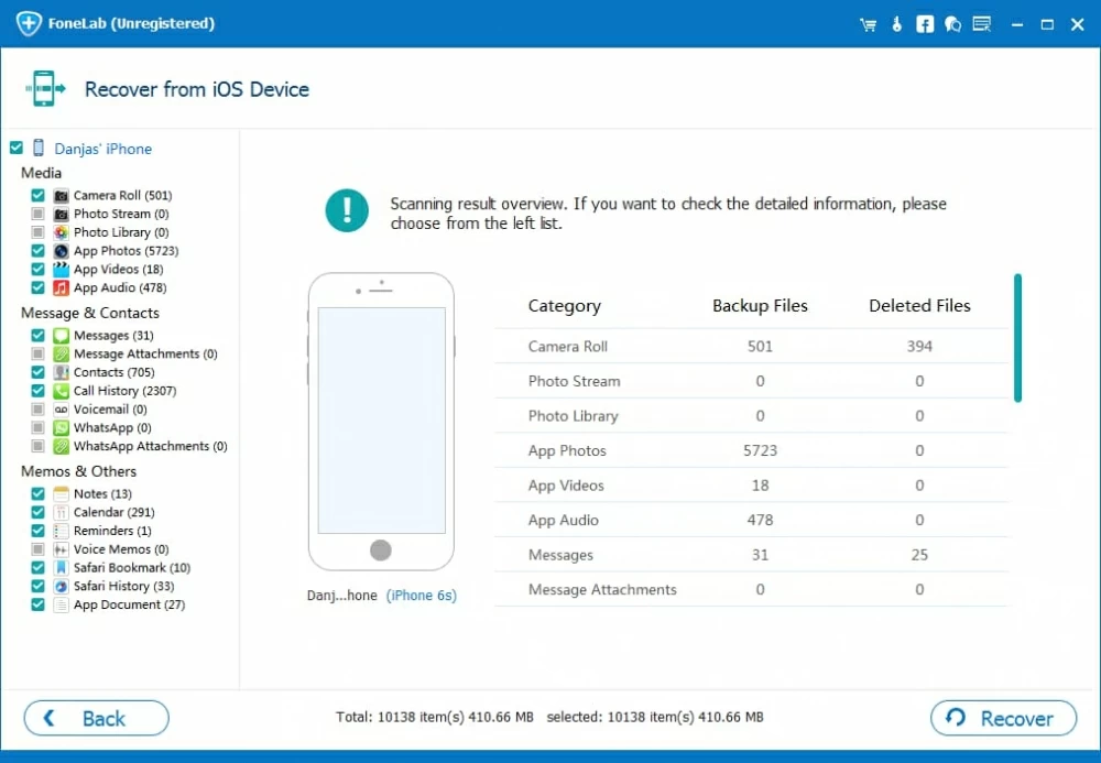 Escanear la memoria interna del iPhone