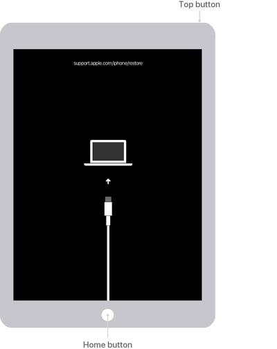Coloque iPads con el botón de inicio en modo de recuperación