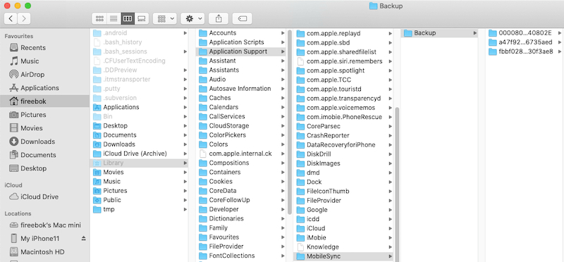 Carpeta de respaldo de iPhone en Mac