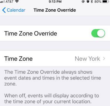 Anulación de la zona horaria del iPhone