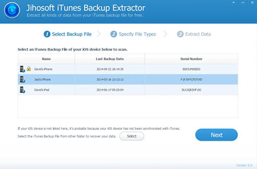 Extractor de copia de seguridad gratuito de Jihosoft Itunes