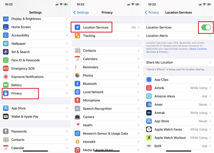 Desactivar los servicios de ubicación