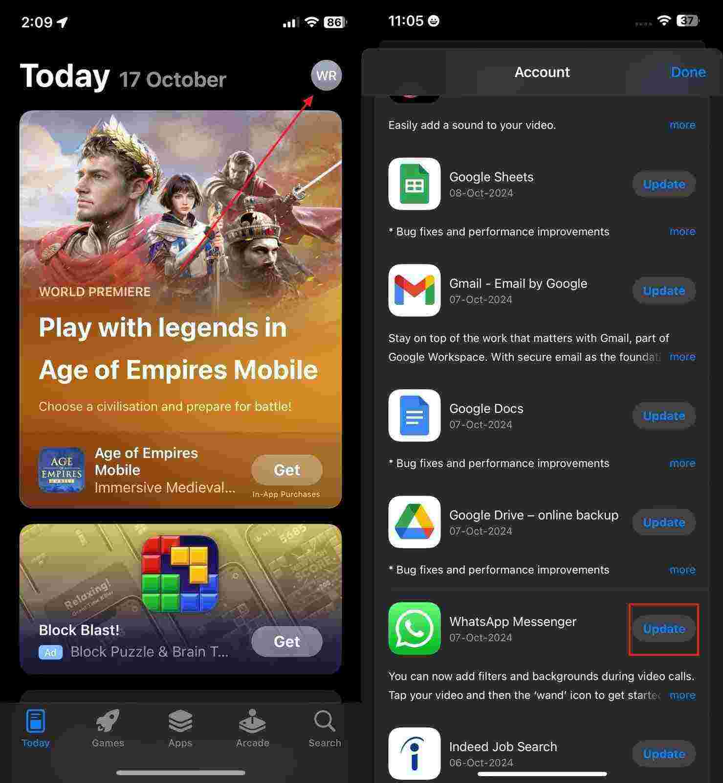 Actualizar WhatsApp usando App Store