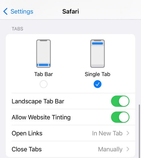 Mover la barra de búsqueda de Safari a la configuración superior