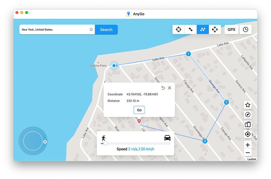Ubicación falsa en vivo simular el movimiento a lo largo de una ruta