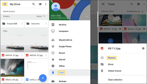 Recuperar los archivos eliminados de Samsung de Google Trash