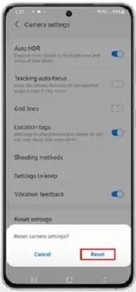 Restablecer la aplicación de cámara Samsung