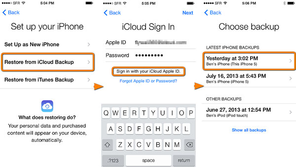 recuperar mensajes de texto del iPhone roto a través de la copia de seguridad de iCloud